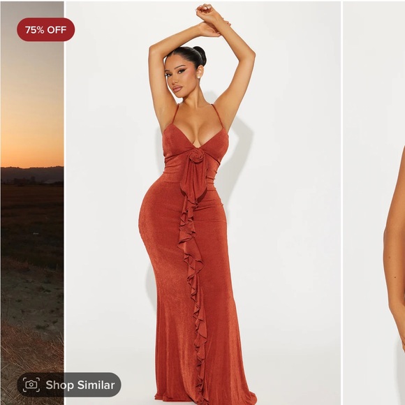 Rust maxi dress with floral detail - Picture 2 of 6